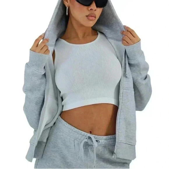 PLT Ash Grey Oversized Hooded Zip Up Sweat Hoodie - Picture 1 of 10